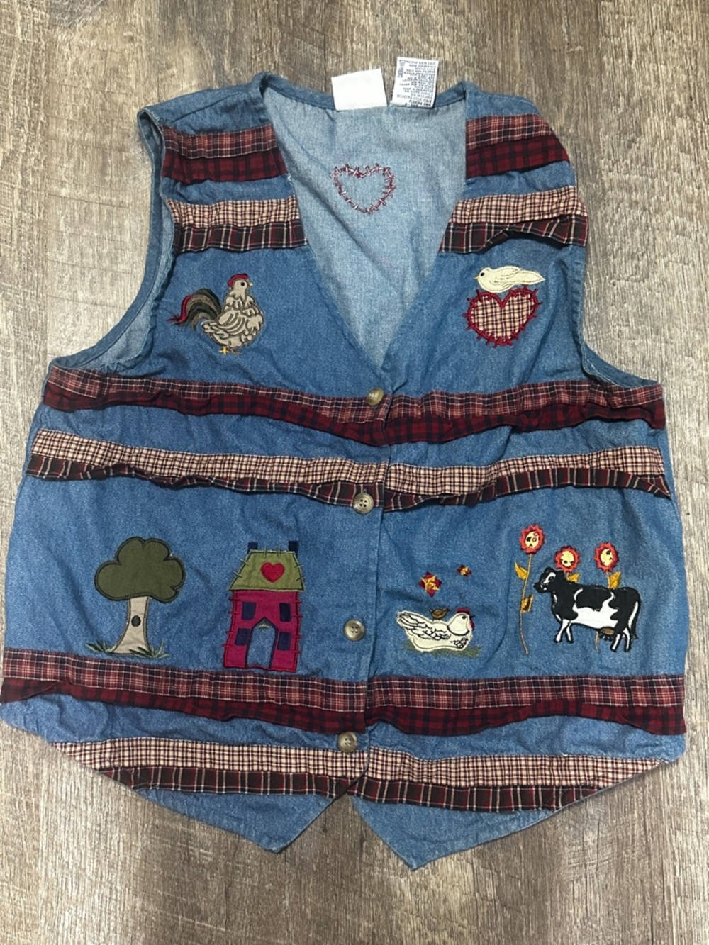 Vintage Bobbie Brooks Denim Vest Medium Farm Country Embroidered Cottagecore